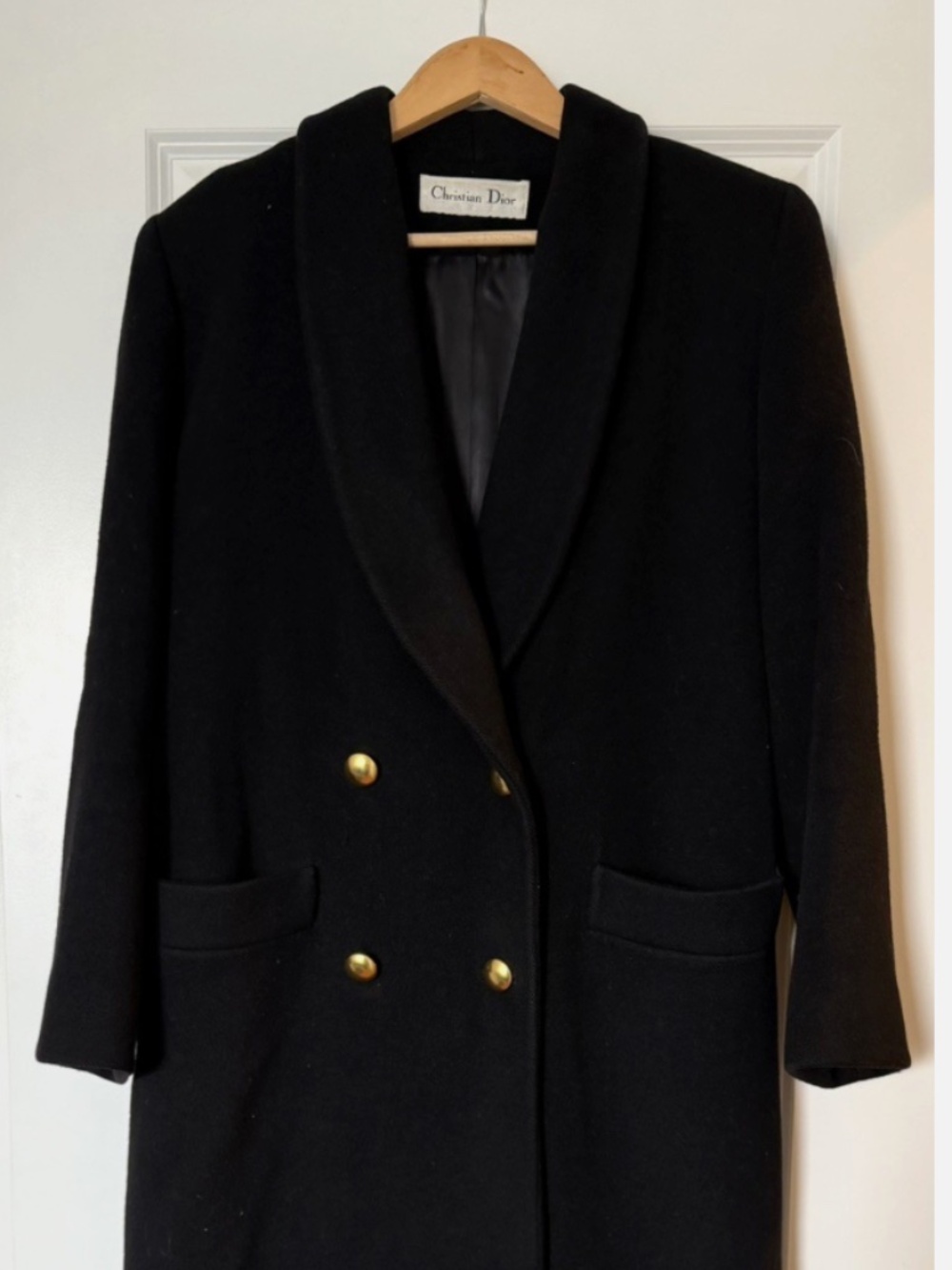 Vintage Christian Dior Black Wool Long Coat Women's Size 6